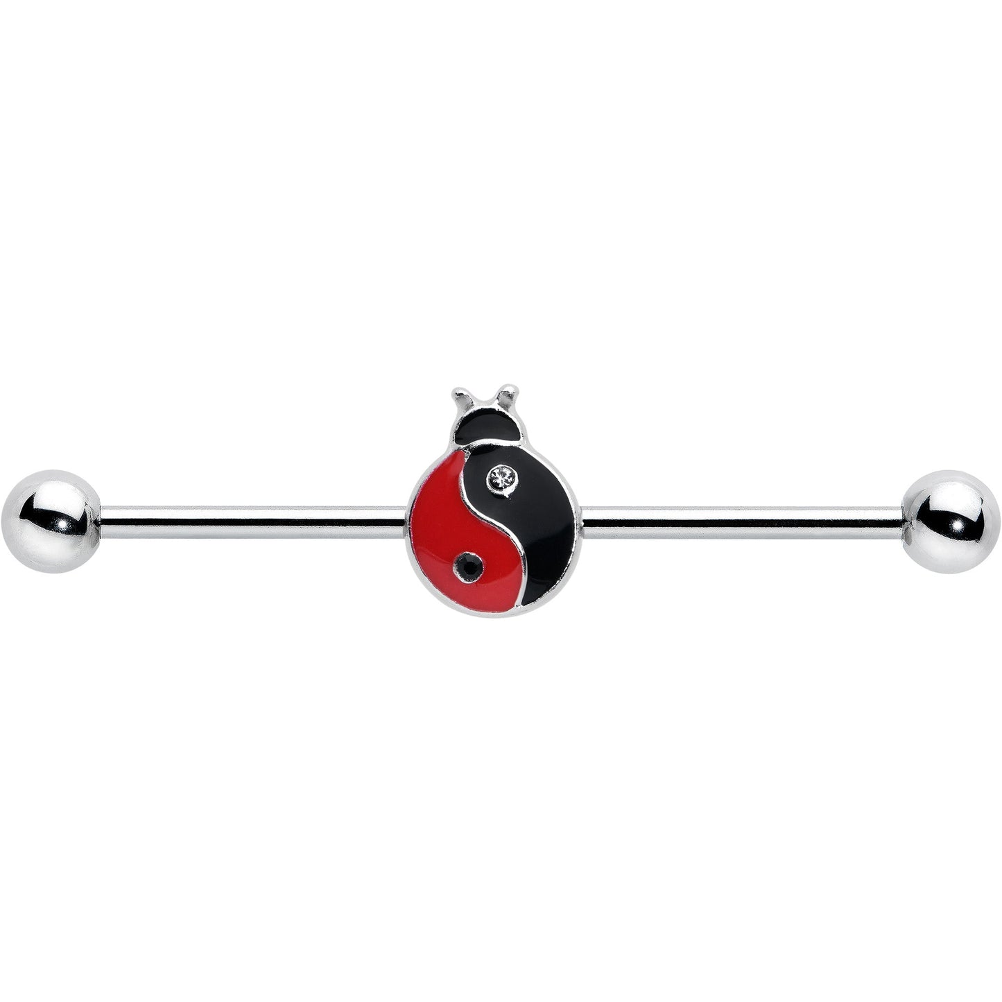 14G Clear Gem Ladybug Yin Yang Industrial Barbell 38mm