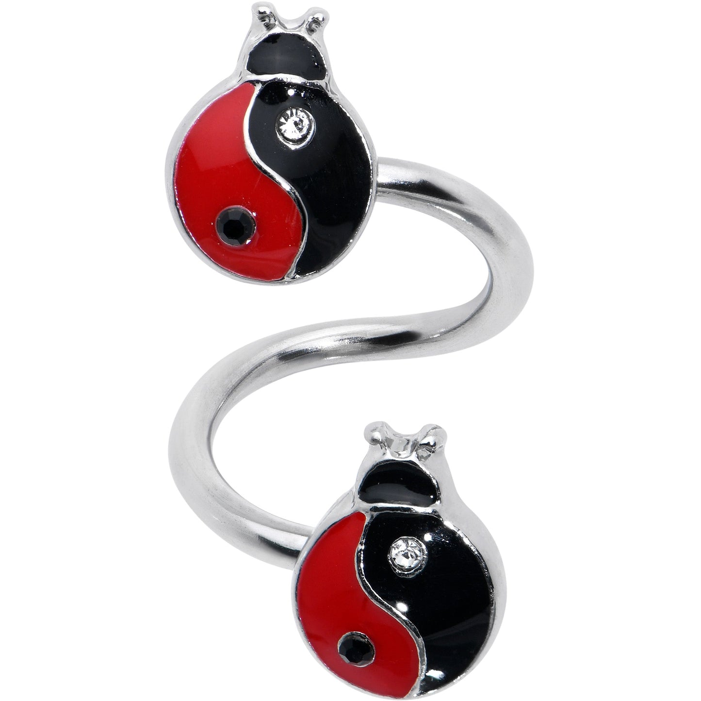 Clear Gem Ladybug Yin Yang Spiral Twister Belly Ring
