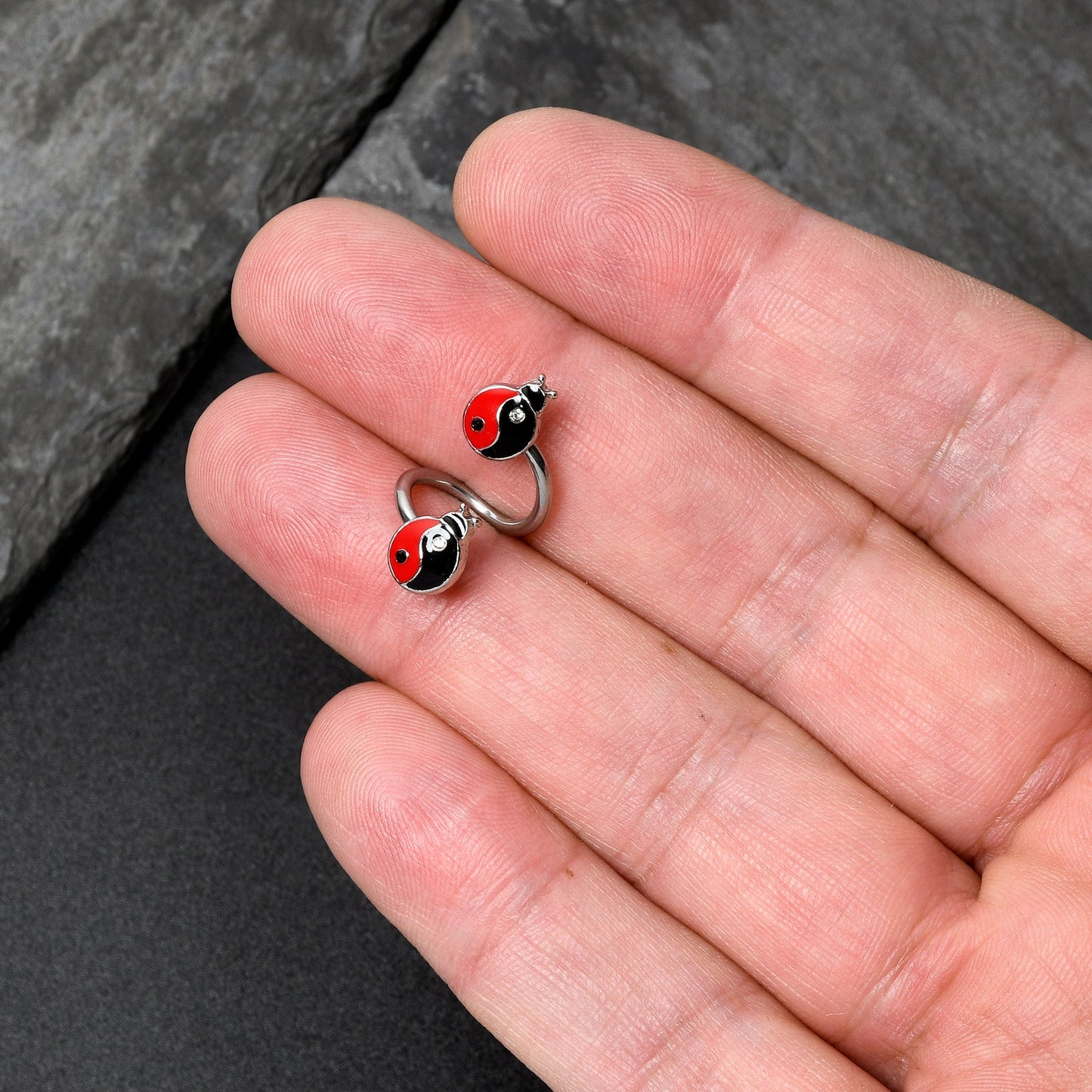 Clear Gem Ladybug Yin Yang Spiral Twister Belly Ring