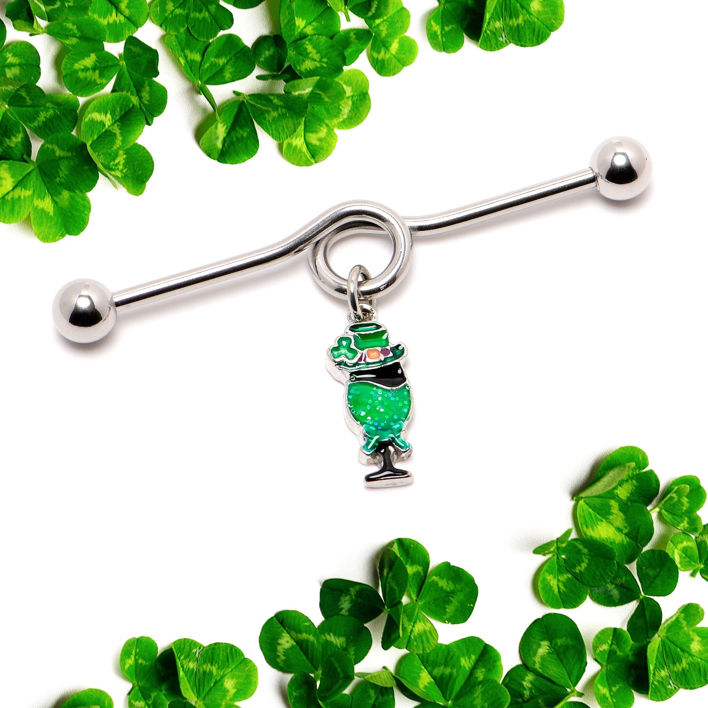 14G Fancy Leprechaun St Patricks Dangle Project Bar 38mm