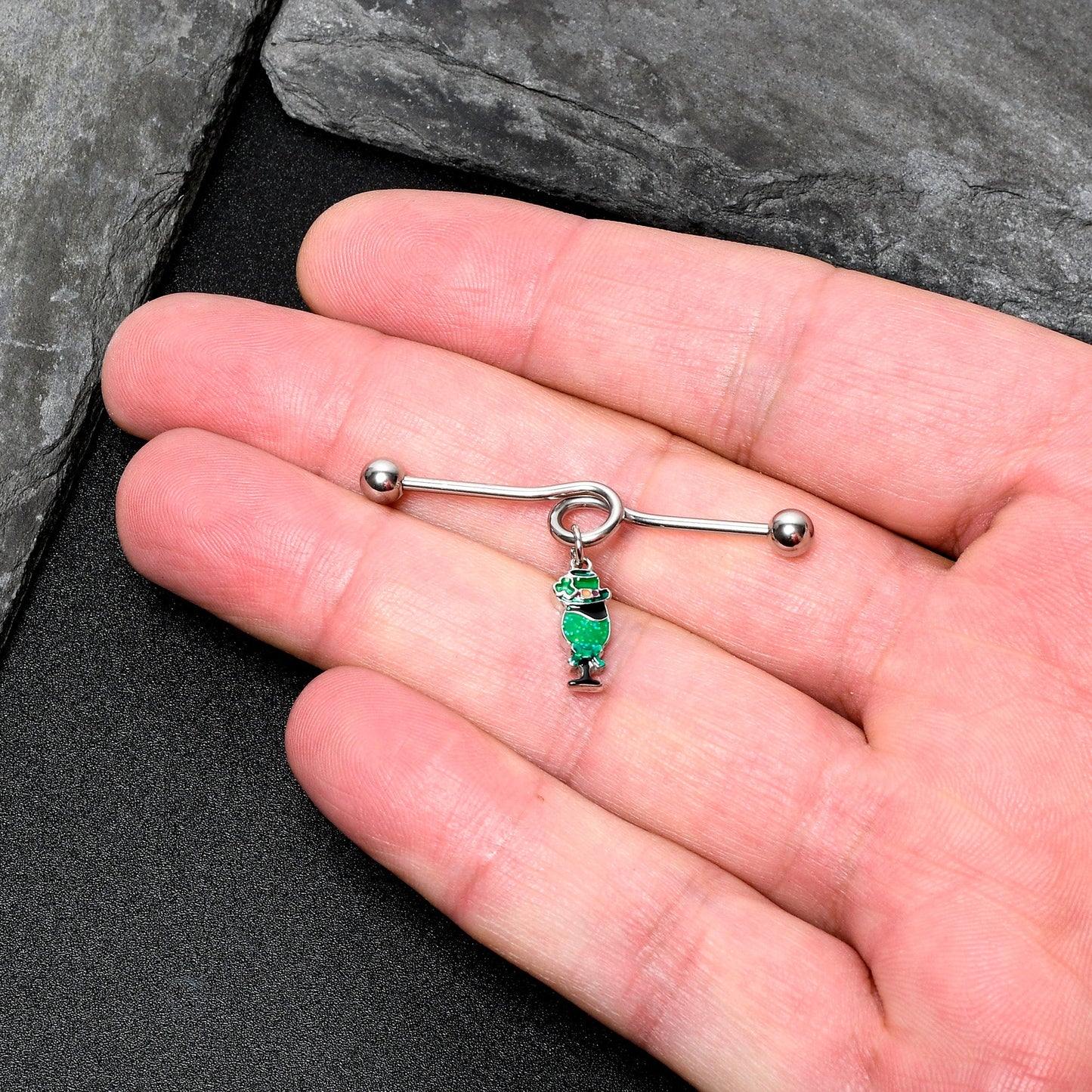 14G Fancy Leprechaun St Patricks Dangle Project Bar 38mm