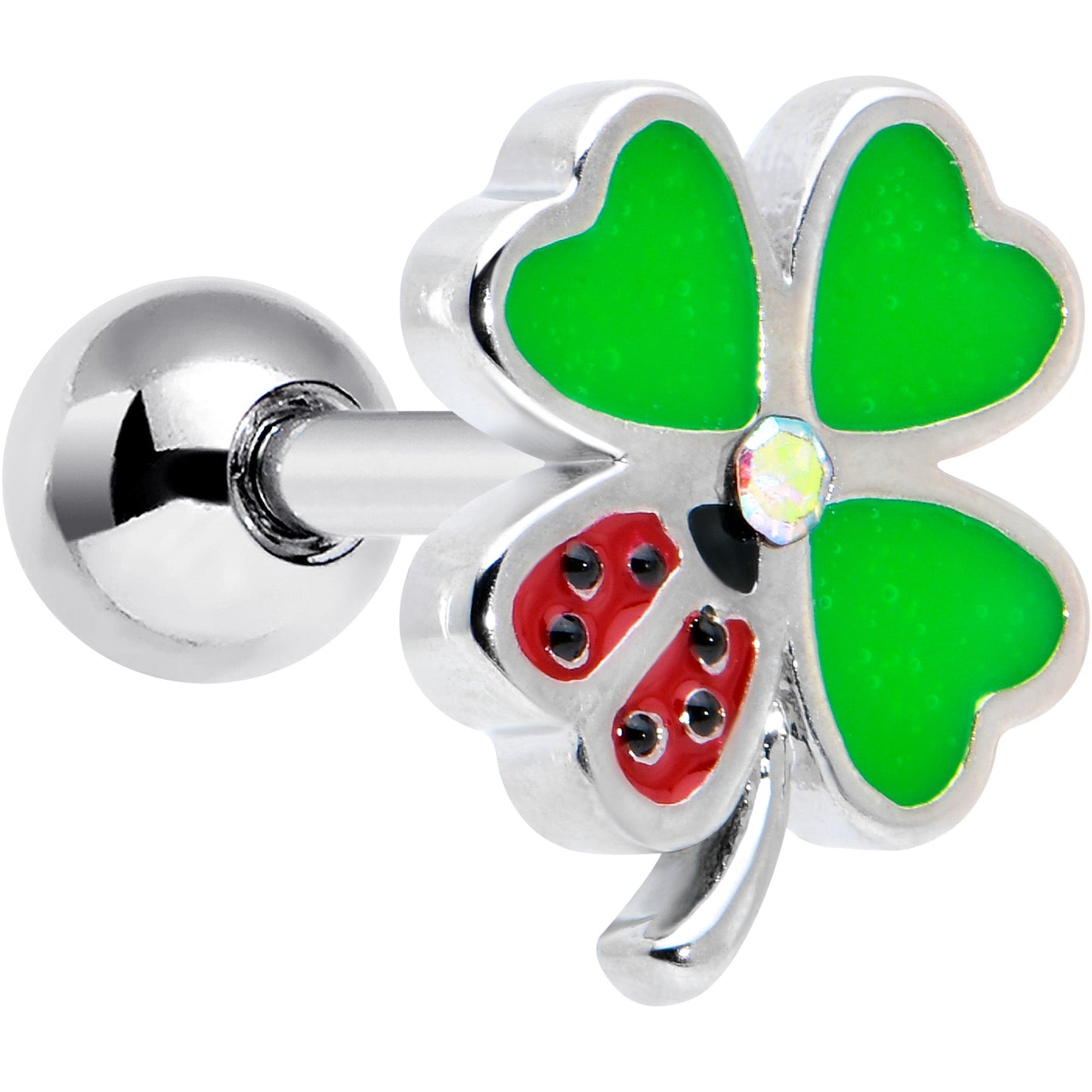 16G 1/4 Ladybug Shamrock St Patricks Cartilage Tragus Earring