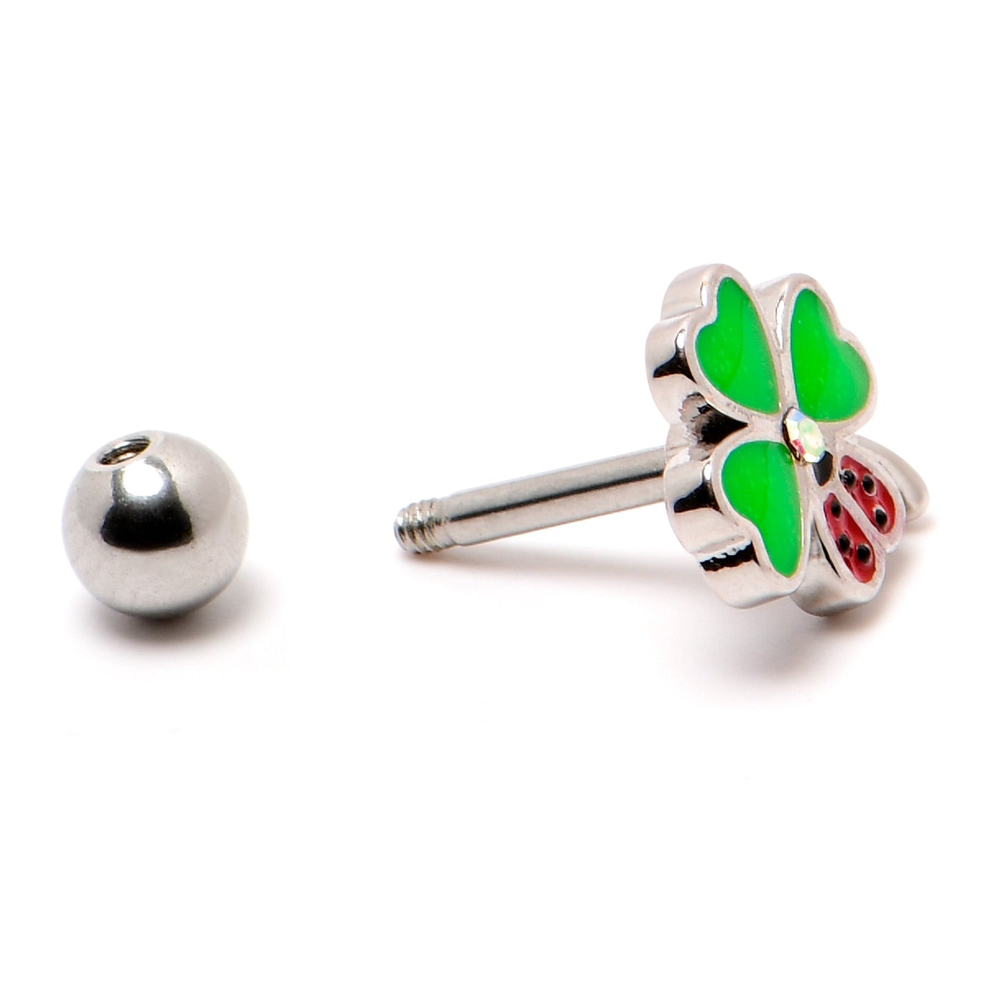 16G 1/4 Ladybug Shamrock St Patricks Cartilage Tragus Earring