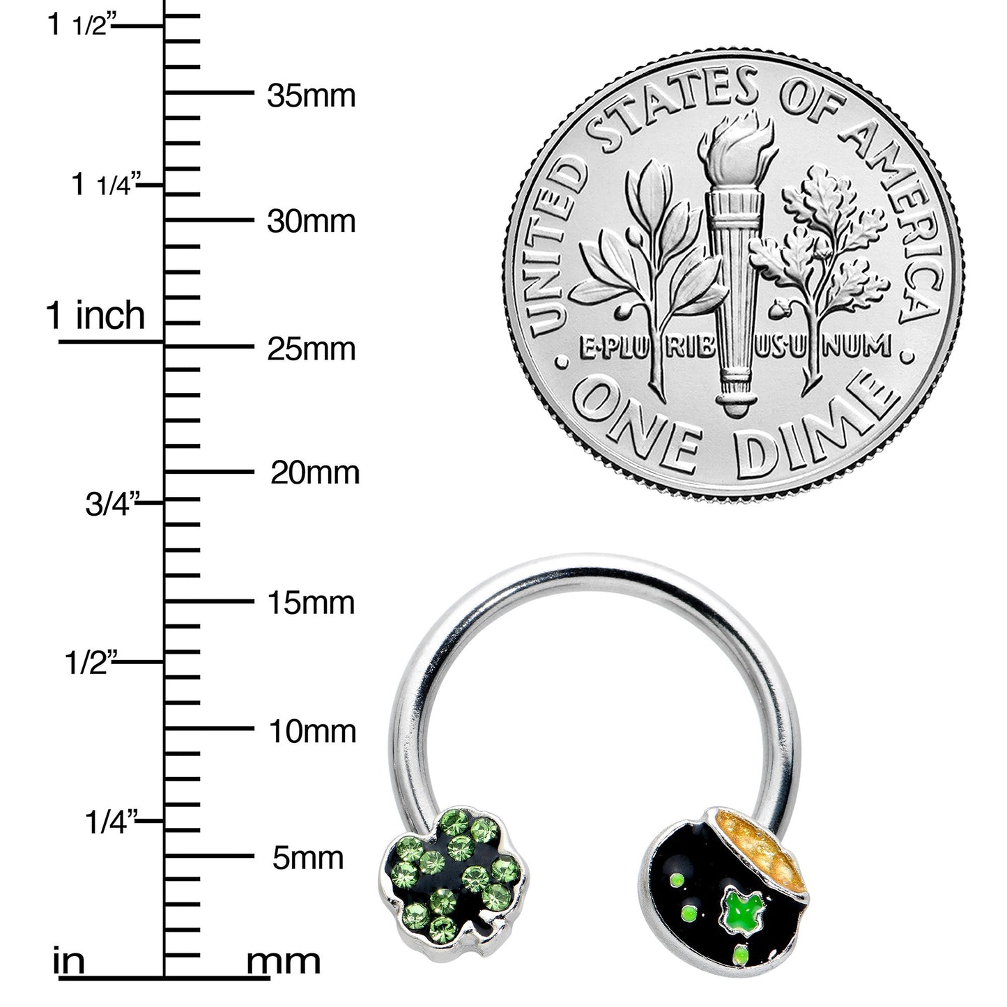 14G 9/16 Green Gem Shamrock Pot of Gold Horseshoe Nipple Ring Set