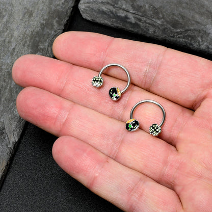 14G 9/16 Green Gem Shamrock Pot of Gold Horseshoe Nipple Ring Set