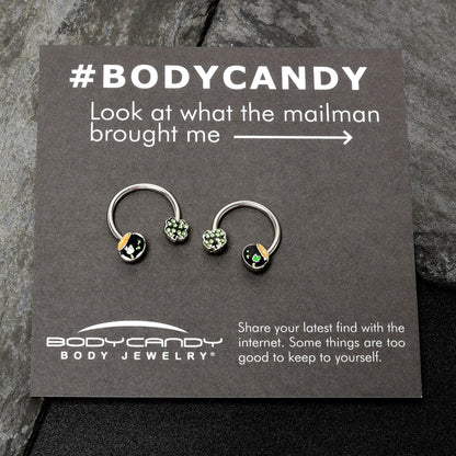 14G 9/16 Green Gem Shamrock Pot of Gold Horseshoe Nipple Ring Set