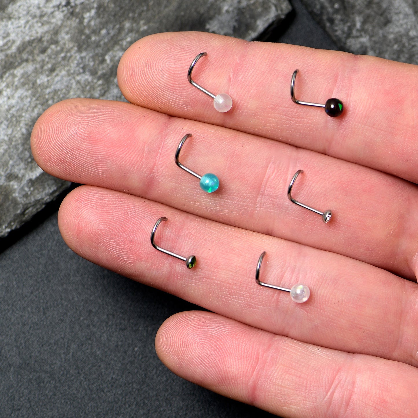 20G Nose Screw Gem Faux Opal Pack Dynasty Nose Ring Set of 6