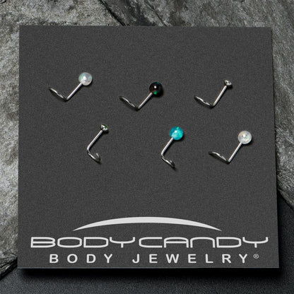 20G Nose Screw Gem Faux Opal Pack Dynasty Nose Ring Set of 6
