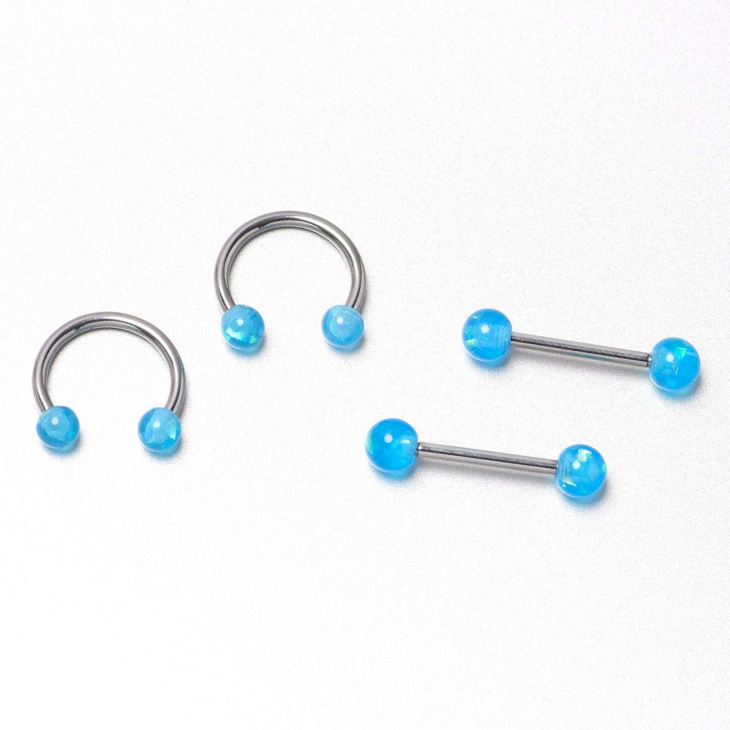 14G 9/16 Blue Faux Opal Horseshoe Barbell Nipple Ring Set of 4