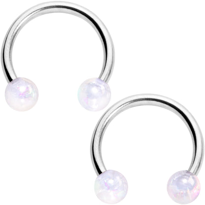 14G 9/16 White Faux Opal Horseshoe Barbell Nipple Ring Set of 4