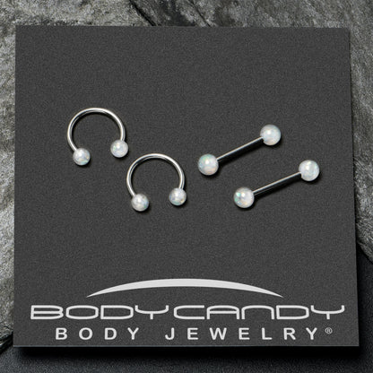 14G 9/16 White Faux Opal Horseshoe Barbell Nipple Ring Set of 4