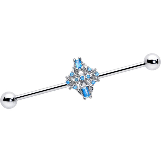 14G Blue CZ Gem Opulent Cross Industrial Barbell 38mm