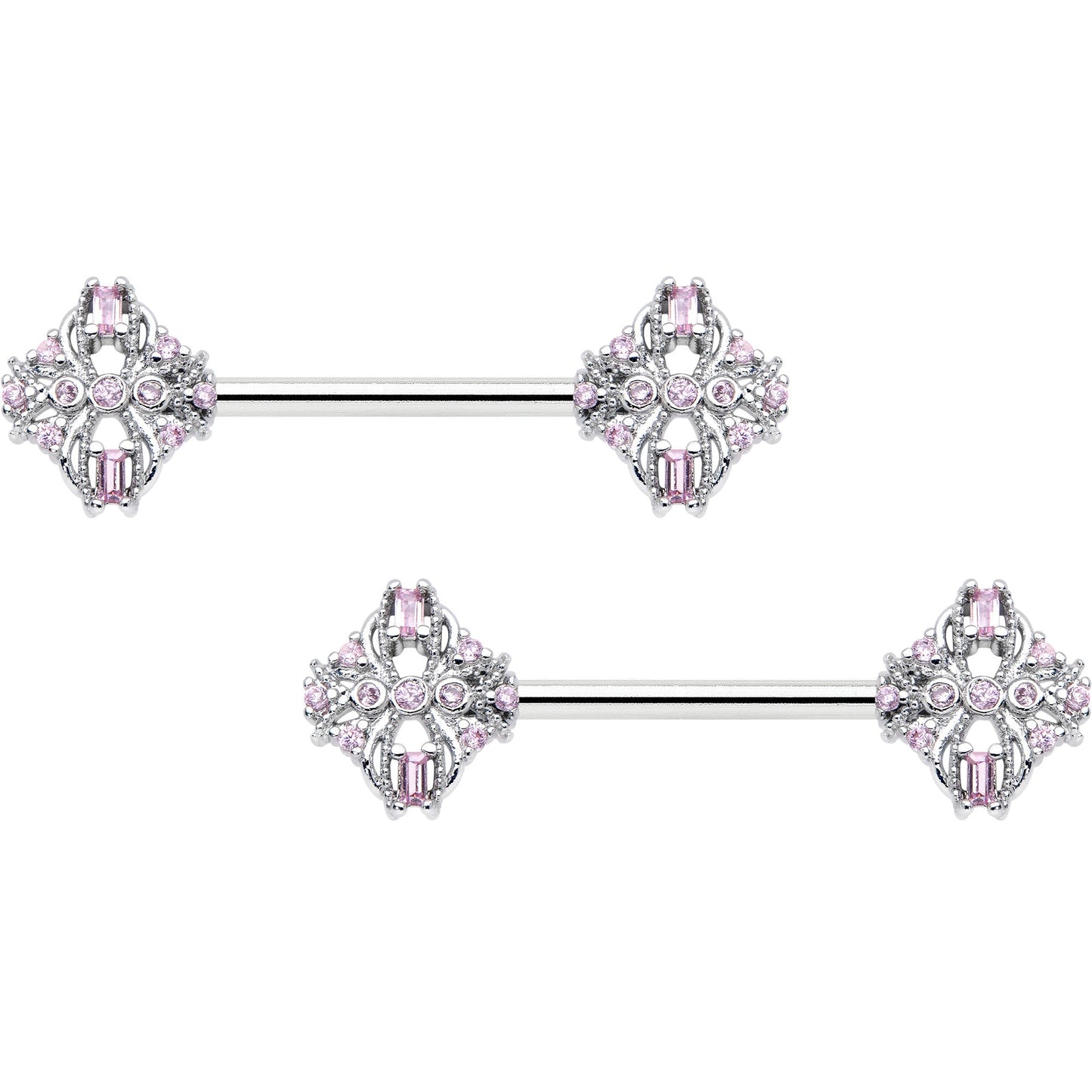 14G 9/16 Pink Gem Opulent Cross Barbell Nipple Ring Set