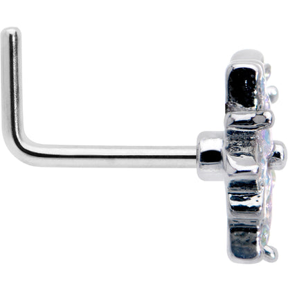 20G 7mm Aurora CZ Gem Snowflake Style L Shape Nose Ring