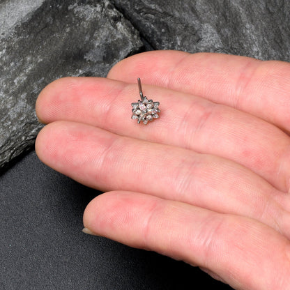 20G 7mm Aurora CZ Gem Snowflake Style L Shape Nose Ring