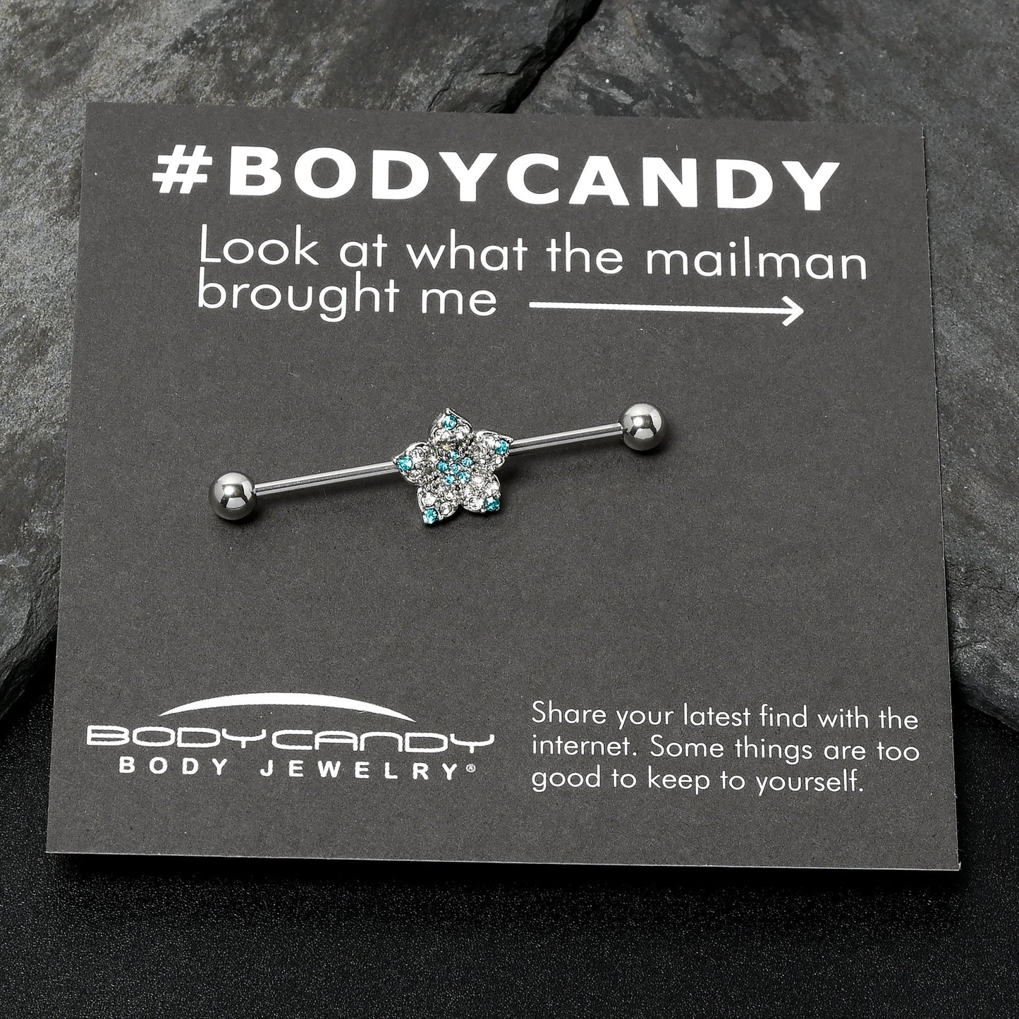 14G Blue Clear Gem Opulent Flower Industrial Barbell 38mm