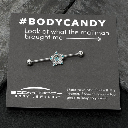 14G Blue Clear Gem Opulent Flower Industrial Barbell 38mm