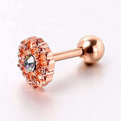 16G 1/4 Vitrail Gem Rosy Hue Flower Cartilage Tragus Earring