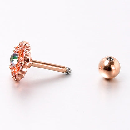 16G 1/4 Vitrail Gem Rosy Hue Flower Cartilage Tragus Earring