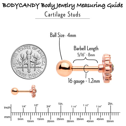 16G 1/4 Vitrail Gem Rosy Hue Flower Cartilage Tragus Earring