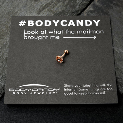 16G 1/4 Vitrail Gem Rosy Hue Flower Cartilage Tragus Earring