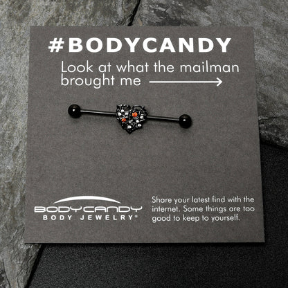 14G Clear Red CZ Gem Black Heart Floral Industrial Barbell 38mm