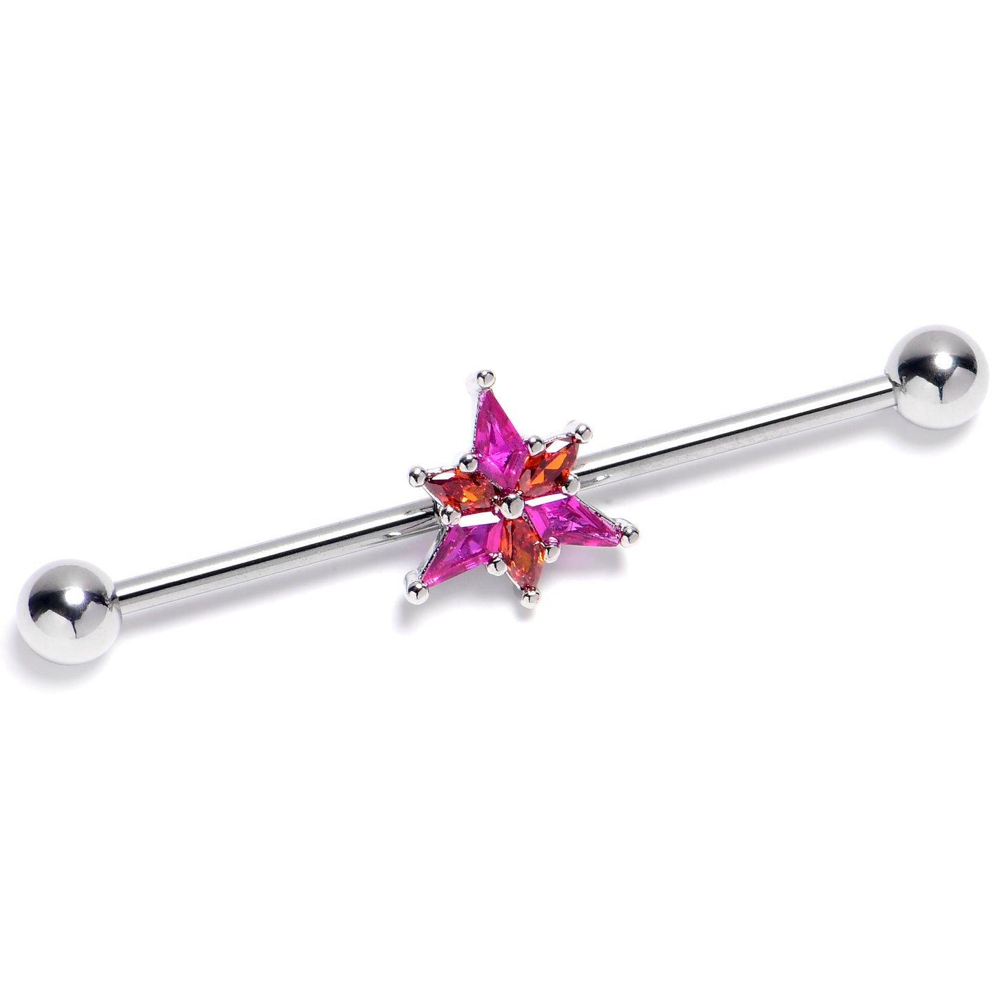 14G Pink Orange Gem Abstract Fire Industrial Barbell 38mm