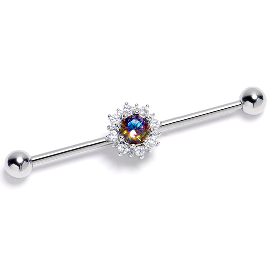 14G Vitrail Clear Gem Baroque Sun Industrial Barbell 38mm