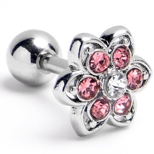 16G 1/4 Pink Radiant Blossom Flower Cartilage Tragus Earring