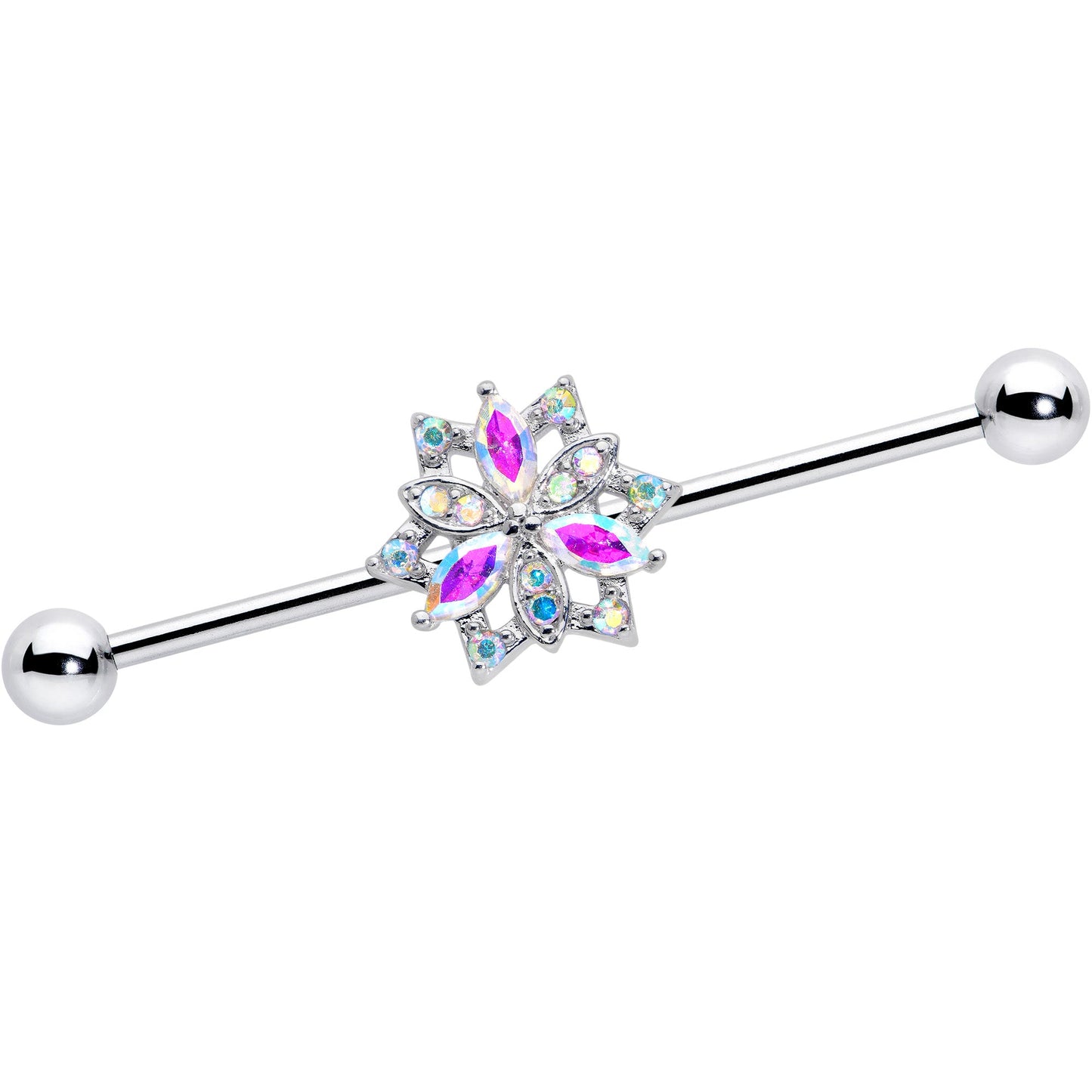 14G Aurora CZ Gem Snowflake Style Industrial Barbell 38mm