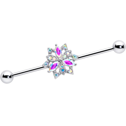 14G Aurora CZ Gem Snowflake Style Industrial Barbell 38mm