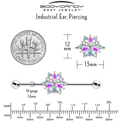 14G Aurora CZ Gem Snowflake Style Industrial Barbell 38mm