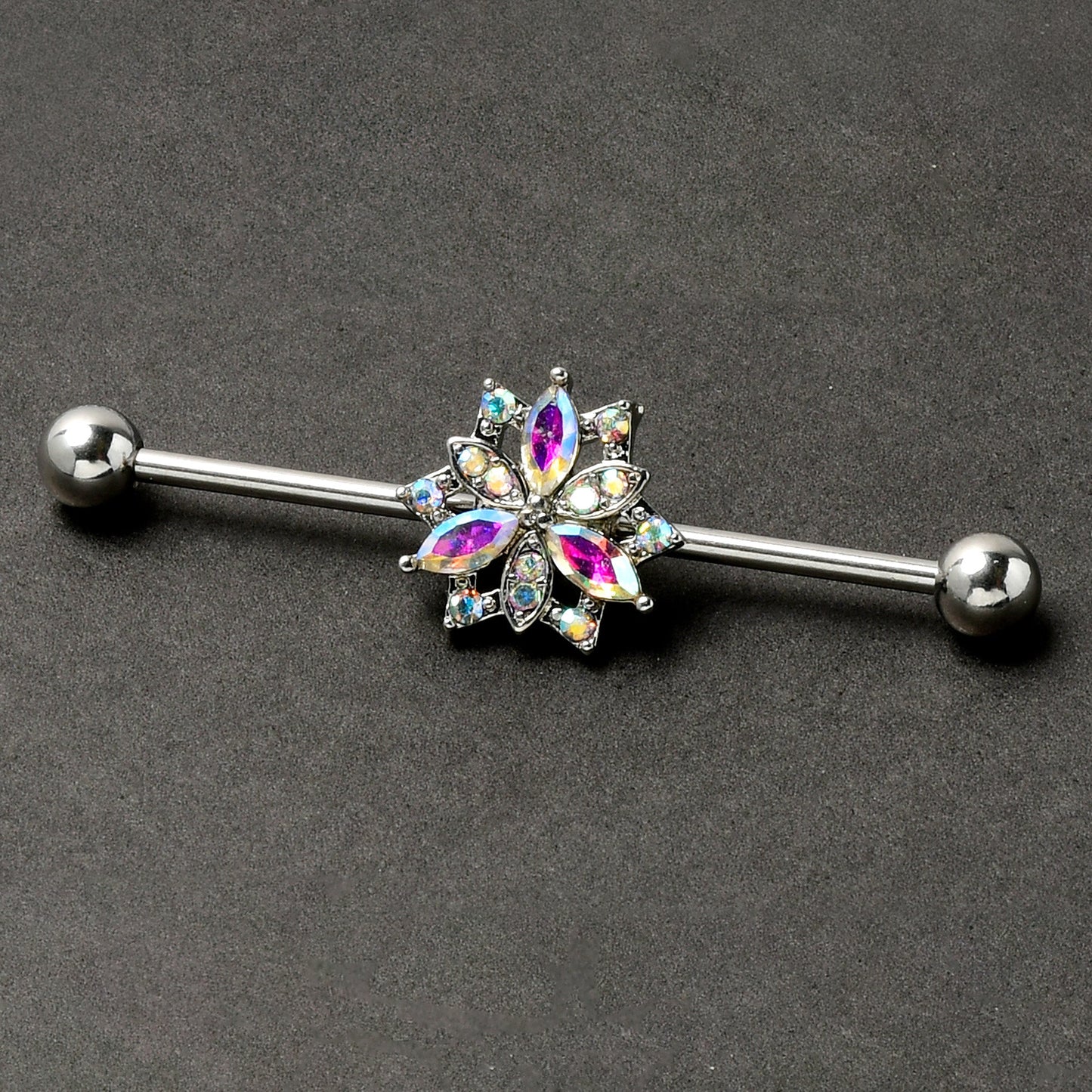 14G Aurora CZ Gem Snowflake Style Industrial Barbell 38mm