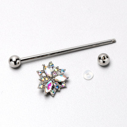 14G Aurora CZ Gem Snowflake Style Industrial Barbell 38mm