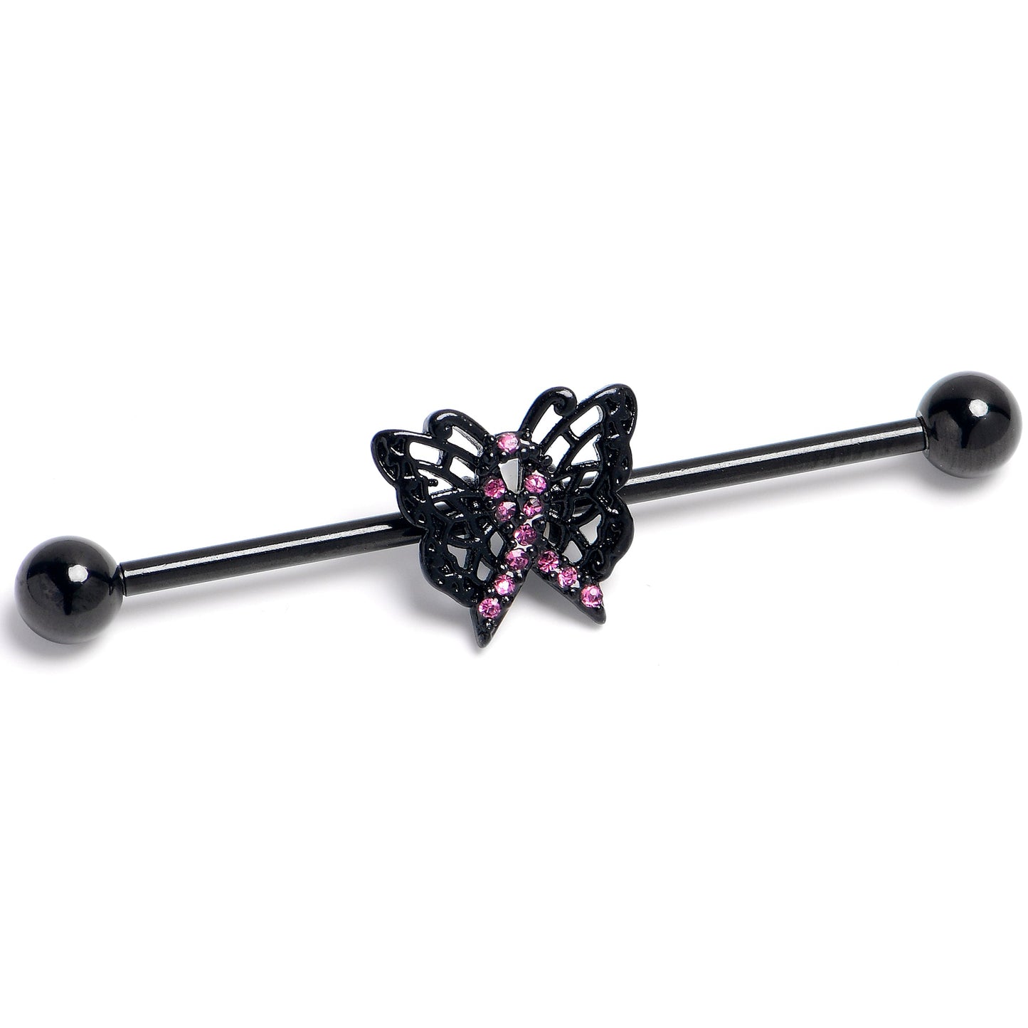 14G Black Purple Beauty in Flight Butterfly Industrial Barbell 38mm