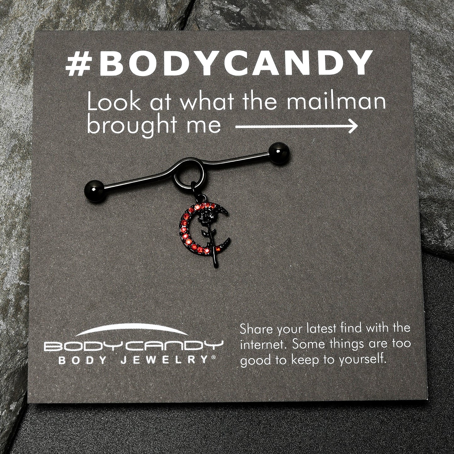 14G Red CZ Gem Black Moon Rose Flower Dangle Project Bar 38mm