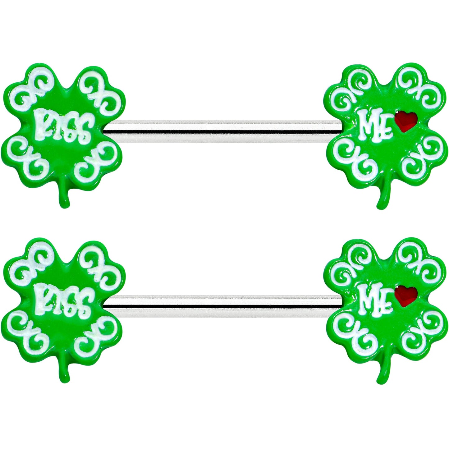 14G 9/16 Kiss Me Shamrock St Patricks Barbell Nipple Ring Set
