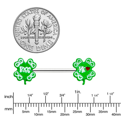 14G 9/16 Kiss Me Shamrock St Patricks Barbell Nipple Ring Set
