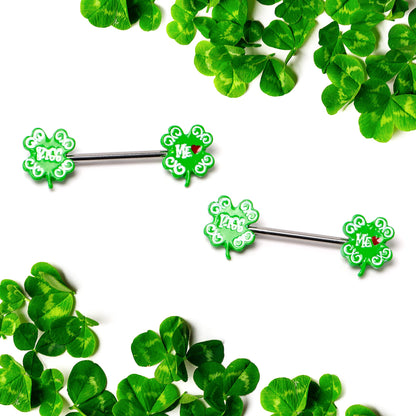 14G 9/16 Kiss Me Shamrock St Patricks Barbell Nipple Ring Set