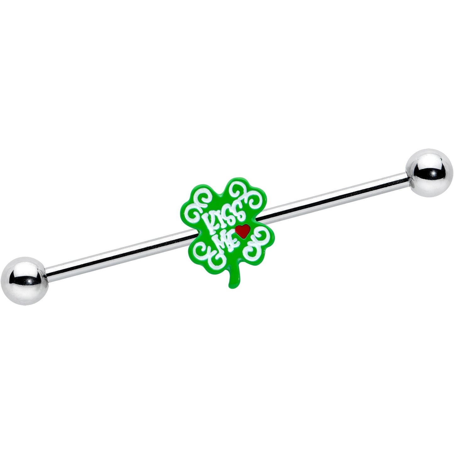 14G Kiss Me Shamrock St Patricks Industrial Barbell 38mm