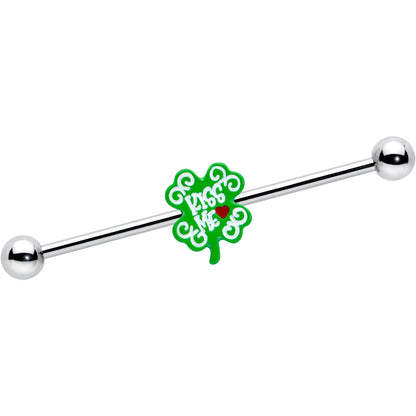 14G Kiss Me Shamrock St Patricks Industrial Barbell 38mm