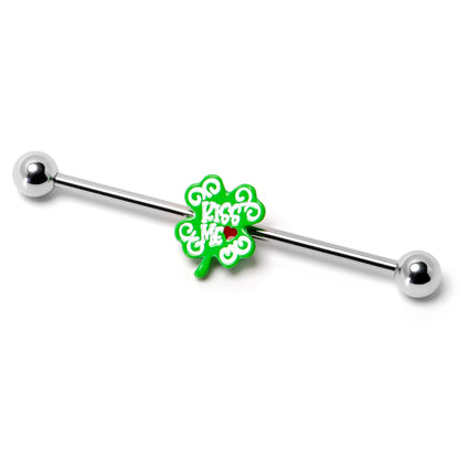 14G Kiss Me Shamrock St Patricks Industrial Barbell 38mm