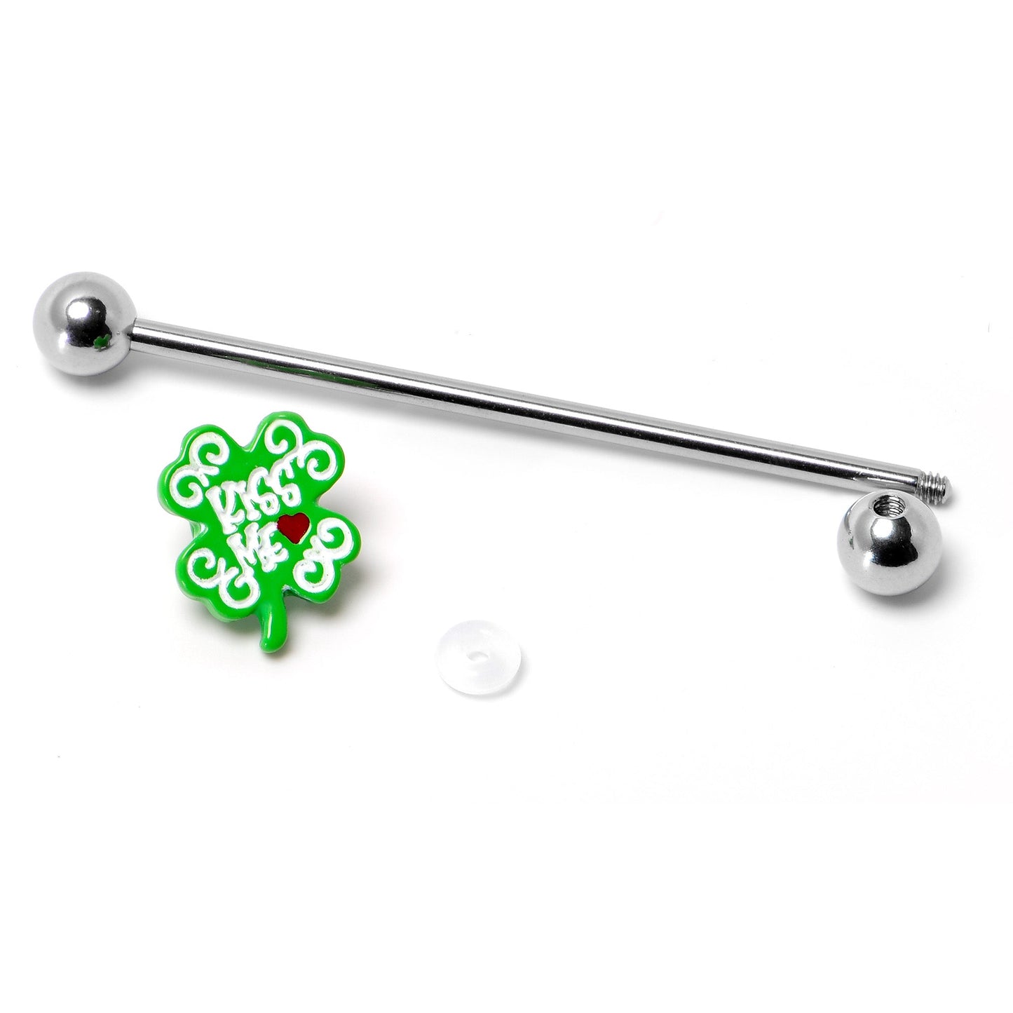 14G Kiss Me Shamrock St Patricks Industrial Barbell 38mm