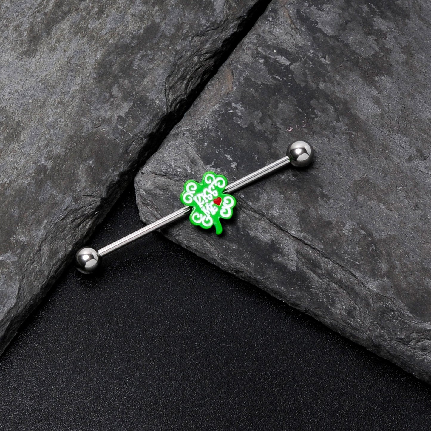 14G Kiss Me Shamrock St Patricks Industrial Barbell 38mm