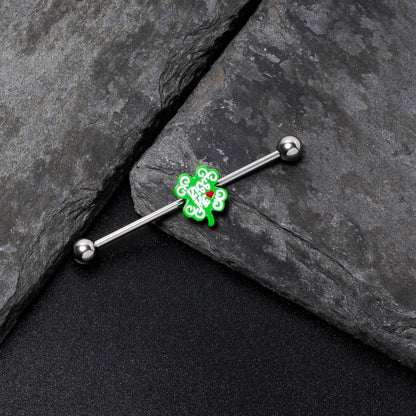 14G Kiss Me Shamrock St Patricks Industrial Barbell 38mm