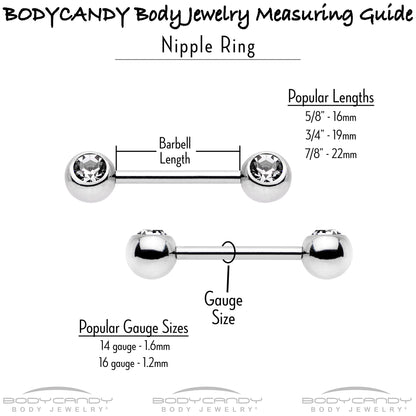 14G 9/16 Red CZ Gem Black Passion Heart Barbell Nipple Ring Set