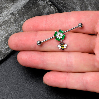 14G Yellow Gem Daisy Bee Glittery Dangle Industrial Barbell 38mm