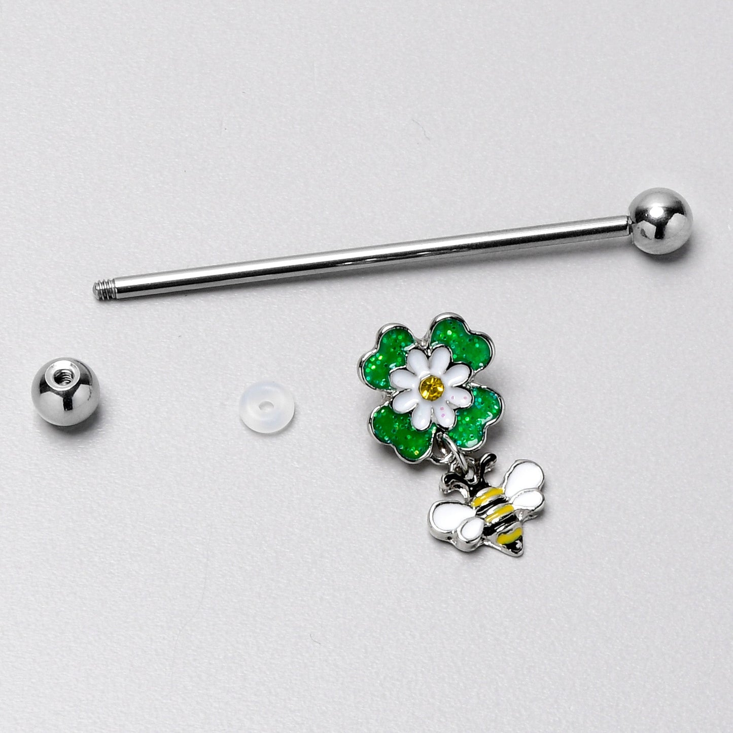 14G Yellow Gem Daisy Bee Glittery Dangle Industrial Barbell 38mm