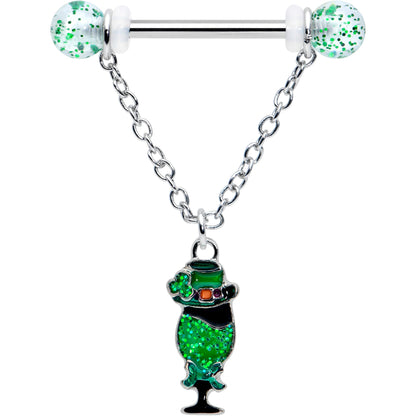 14G 9/16 Fancy Leprechaun St Patricks Chain Dangle Nipple Ring Set
