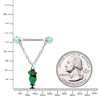 14G 9/16 Fancy Leprechaun St Patricks Chain Dangle Nipple Ring Set